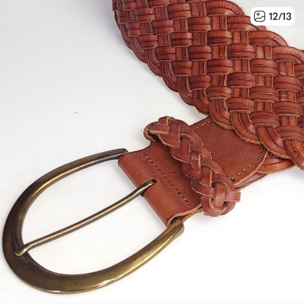 Express Brown Woven Leather Braided Belt - Picture 12 of 13